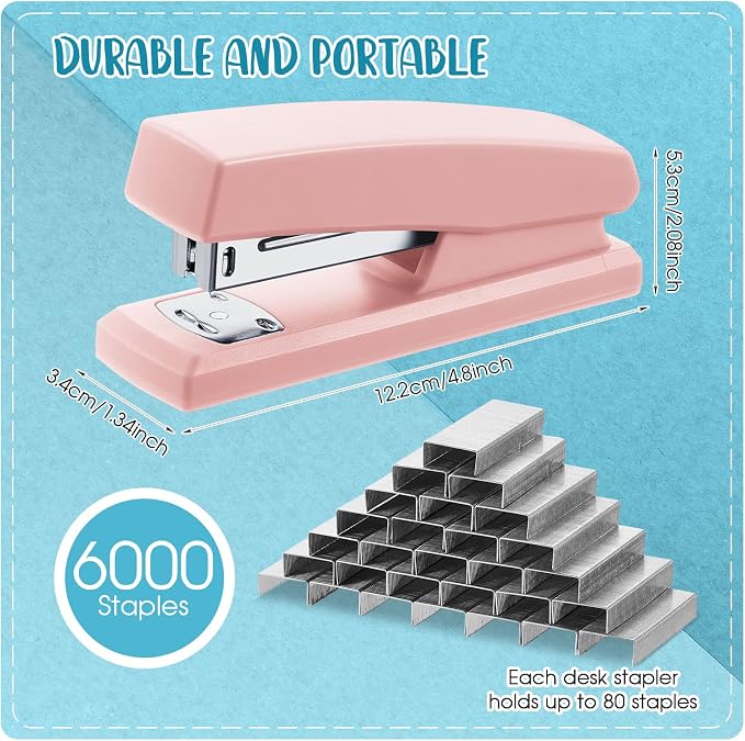 10 Pcs Commercial Desktop Staplers Metal Desktop Stapler with 6000 Staples 25 Sheet Capacity Stapler and Staples Cute Office Stapler Macaron Color Desk Stapler for Home School Office Supplies