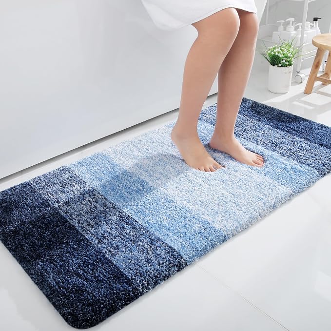OLANLY Bathroom Runner Rugs Mat 44x24, Extra Soft Absorbent Microfiber Bath Rugs, Rubber Backing, Quick Dry, Washable Long Bath Mats for Bathroom Floor, Tub and Shower, Home Decor Accessories, Navy