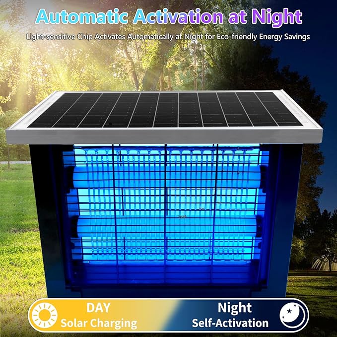 Powerful Solar Bug Zapper Outdoor for 2000 sq.ft with 13FT Extension Cord, Rechargeable Mosquito Zapper with High Powered, Waterproof Solar Fly Zapper for Patio Garden Backyard RV Camping