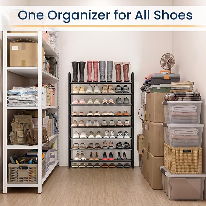ENJOYBASICS 8 Tier Shoe Rack Garage Storage, Tall Metal Shoes Shelf, Black | Free Standing Shoe Holder for 36 Pairs, Sturdy Heavy Duty Shoe Organizer for Walk-in Closet, Guest Room, Garage, Entryway