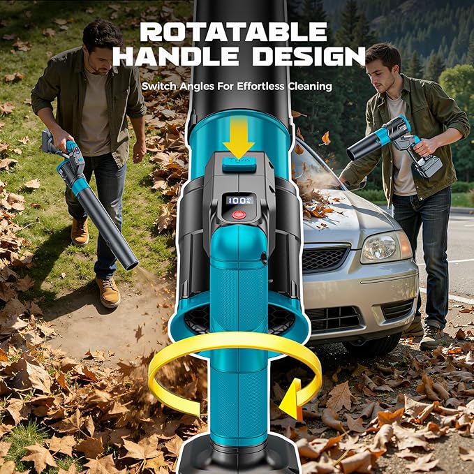 DIYtoolifz Cordless Leaf Blower Compatible with Makita 18V, 180° Rotated, 600 CFM Handheld Leaf Blowers, 3-Speed Brushless Motor, Lightweight Blower for Yard, Garden, Patio, NO Battery (Tool ONLY)