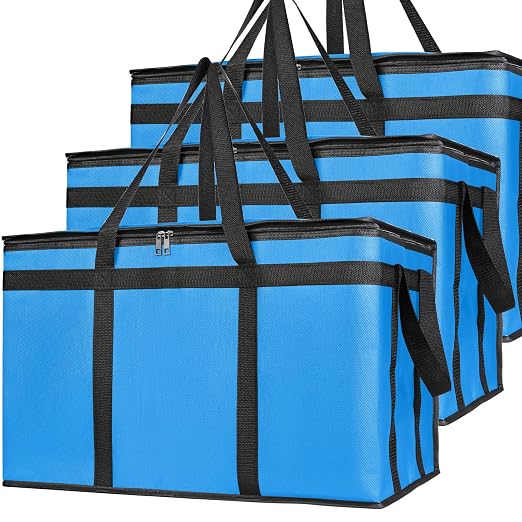 Bodaon Large 3-Pack Insulated Food Delivery Bag, XXXL Pizza Cooler Bags, Rideshare Delivery Bag, Thermal Cold/Hot Styrofoam Carrier for Travel/Shopping/Catering/Car, Warmer/Frozen