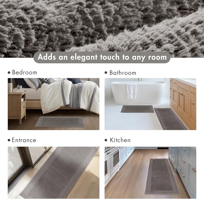 Madison Park Splendor Reversible 100% Cotton Bath Rug, 17 x 24, Charcoal | Tufted Bathroom Mat, 3000 GSM, Hotel Quality, Luxurious Plush, Medium Pile, Absorbent, Quick Dry, OEKO-TEX, Shower Room Décor