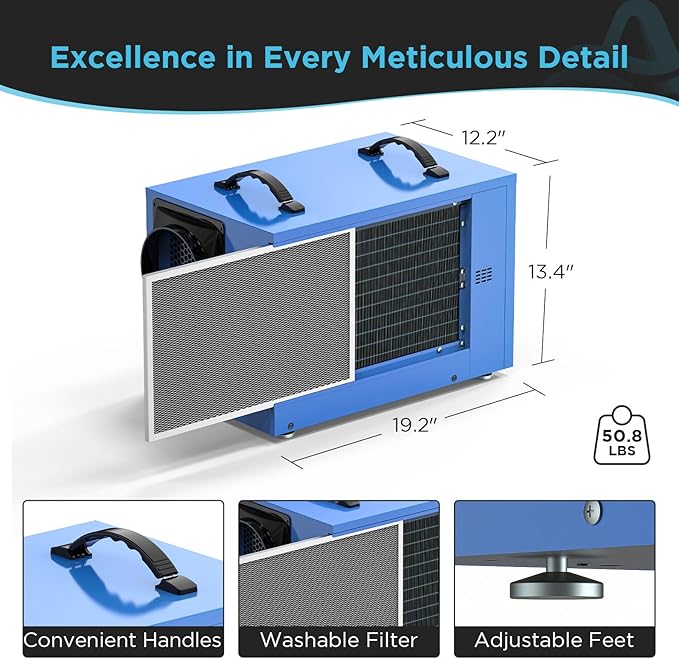 125 Pints Commercial Dehumidifier for Crawl Spaces & Basements with Drain Hose, Industrial Grade Water Damage Restoration for up to 6,000 sq ft, Auto Defrost, Memory Starting