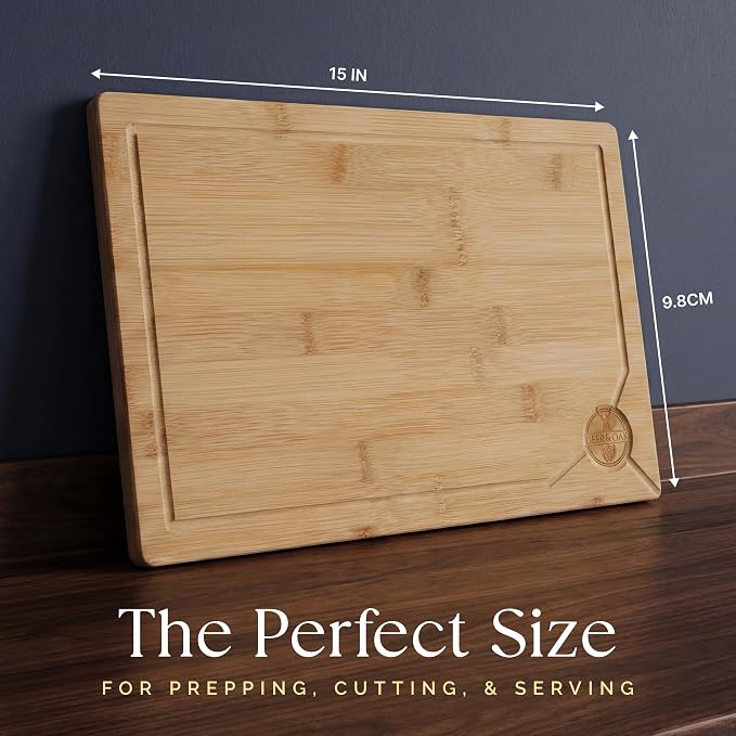 Deer & Oak Large Bamboo Cutting Board 15 x 9.8 x 0.8 Inch, Pre-Oiled | Water resistant and knife friendly · For meat and vegetables in the kitchen