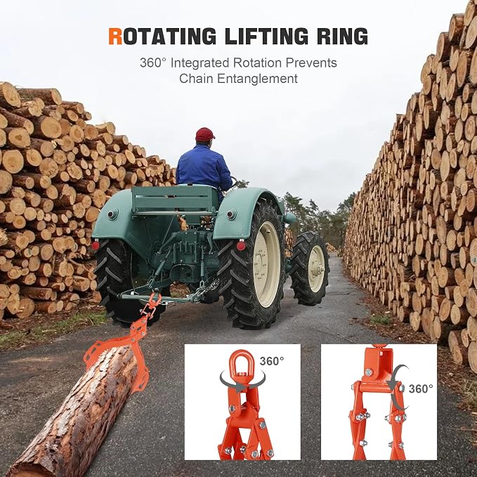 4 Claw Log Lifting Tongs, 32 inch Lumber Skidding Tongs, 3306lbs Capacity Log Grapple Hook, Heavy Duty Steel Timber Logging Grabber, Logging Tongs for Tractors Timberjacks Trucks Skidder Forklifts