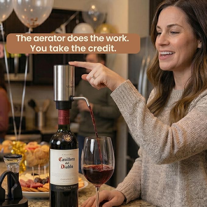 Electric Wine Aerator & Opener Set with Accessories, Rechargeable Automatic Corkscrew, Aerator, Dispenser, Foil Cutter Tool, Stopper, Wine Lovers Gift for Housewarming, Birthday, Registry, Anniversary