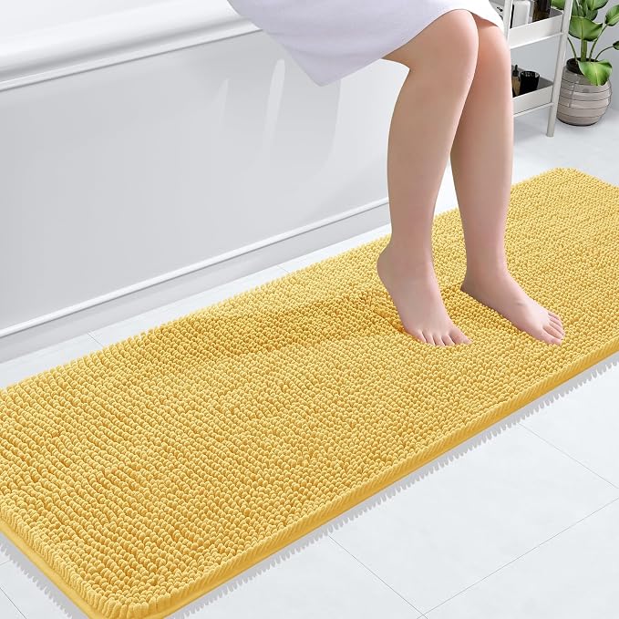 OLANLY Bathroom Runner Rugs 59x20, Extra Soft Absorbent Chenille Bath Rugs, Rubber Backing Quick Dry, Machine Washable Long Bath Mats for Bathroom Floor, Tub and Shower, Home Decor Accessories, Yellow