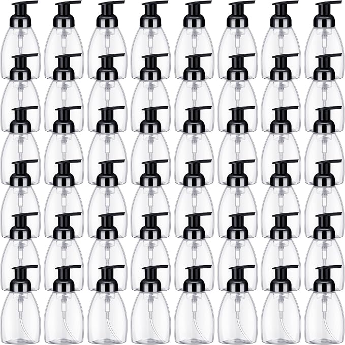 Nuenen 48 Pieces 8oz Foaming Soap Dispenser Refillable Foaming Pump Bottles Bulk Travel Hand Soap Dispenser Plastic Press Bottles Empty Containers for Shampoo Bathroom Commercial(Black)