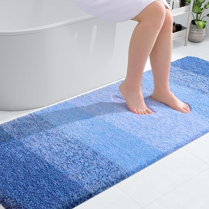 OLANLY Bathroom Runner Rugs Mat 70x24, Extra Soft Absorbent Microfiber Bath Rugs, Rubber Backing, Quick Dry, Long Bath Mats for Bathroom, Tub and Shower, Home Decor Accessories, Light Royal Blue