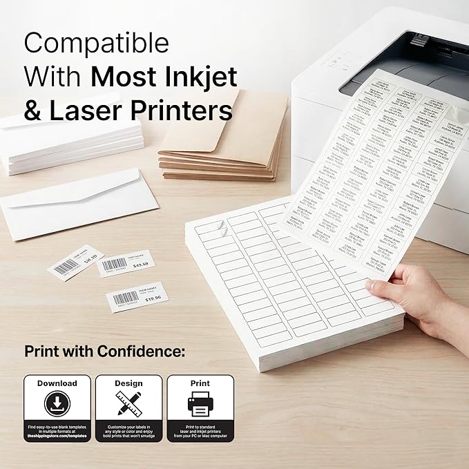 1.75" X 0.5" Matte White Return Address Labels (30 Sheets, 2400 Stickers) Mailing Labels for Envelopes, File Folder Stickers for Laser & Inkjet Printers - Spartan Industrial Template R002
