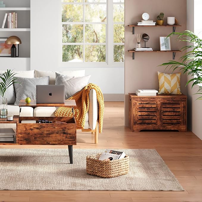 DINZI LVJ Wall Shelves, 23.6 x 7.9 x 6.1 Inch Floating Shelves for Wall, Easy-to-Install Wall Storage Ledges with Sturdy Metal Brackets for Living Room, Bathroom, Kitchen, Rustic Brown
