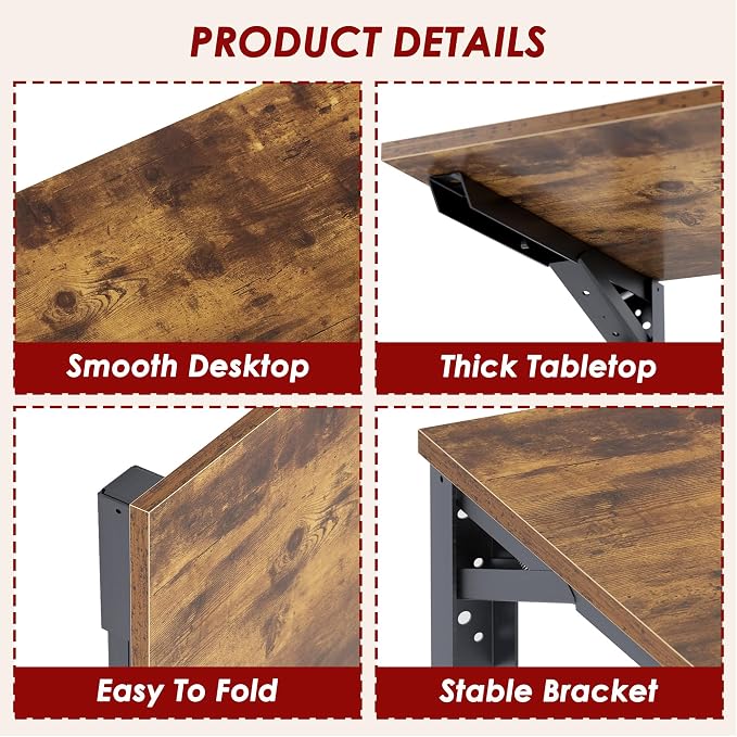 Need 36x20IN Wall Mounted Folding Table for Office Laundry Retro | Black Frame Fold Down Wall Mount Desk Folding Wall Table for Small Apartment, Garage&Ironing Station
