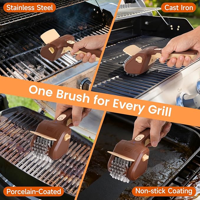 Electric Grill Brush, Cordless Rechargeable BBQ Cleaner with 700 RPM High-Torque Rotary Power, Bristle-Free Stainless Steel Mesh Head, Detachable Dishwasher-Safe Grill Scrubber for Outdoor Barbecue
