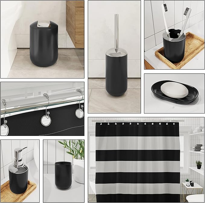 Clara Clark Bathroom Accessories Set - Black Shower Curtain Set with Bathroom Trash Can, 23PC Bathroom Set, Bathroom Sets with Shower Curtain and Red Rugs