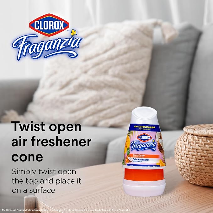 Clorox Fraganzia Gel Air Freshener Cone, Hawaiian Escape Scent - No-Plug, Battery-Free Air Freshener for Small Rooms, Closets, Kitchens, Bathrooms, Offices and More, 6 Ounce