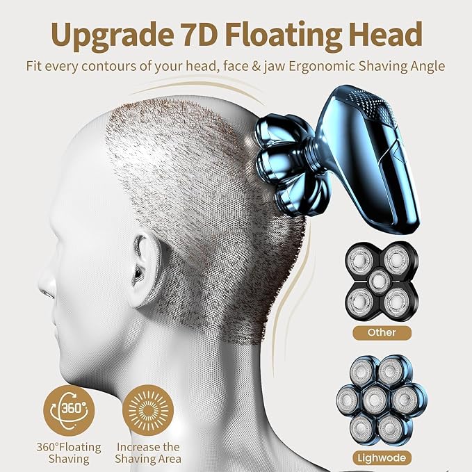 SHPAVVER Head Shavers for Bald Men: 5-in-1 Electric Razor - IPX7 Waterproof Shaving Grooming Kit for Balder - Turbo Speed & Precision Blades (Dark Blue)
