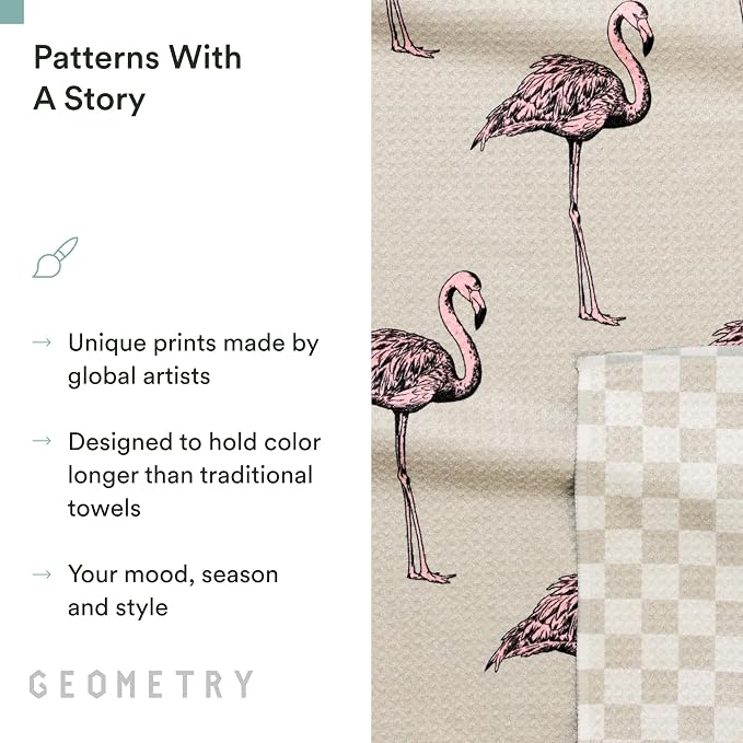 GEOMETRY Tea Towels – Spring & Summer Collection – Quick-Dry, Ultra-Absorbent, Reusable Microfiber Kitchen Towels for Drying & Cleaning - Flamingo Dance - 1 Pack