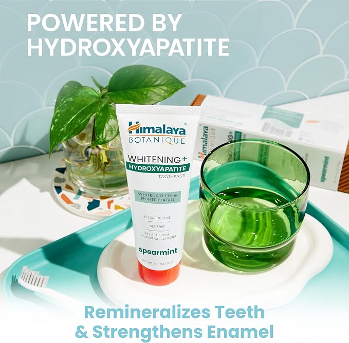 Himalaya Botanique Whitening Hydroxyapatite Toothpaste, Spearmint, 4 oz | Nano Hydroxyapatite Toothpaste, Support Enamel Strength & Integrity,Great for Sensitive Teeth, Fluoride Free,SLS Free & Vegan