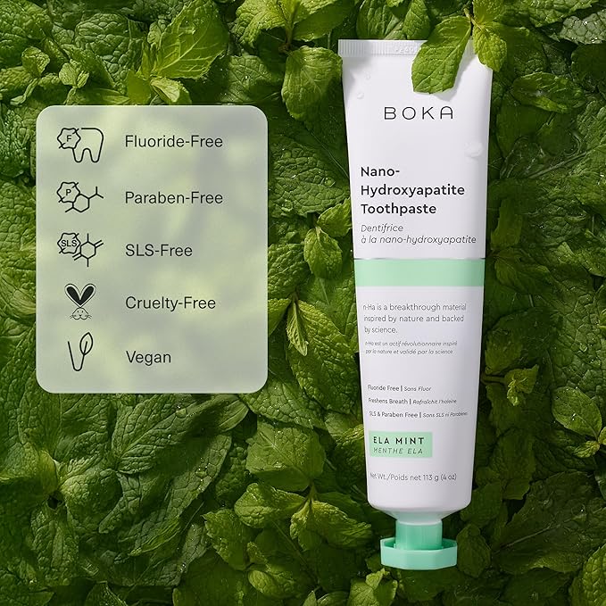 Boka Ela Mint, Whitening & Sensitive - Fluoride Free, Nano Hydroxyapatite Toothpaste for Tooth Sensitivity & Protection