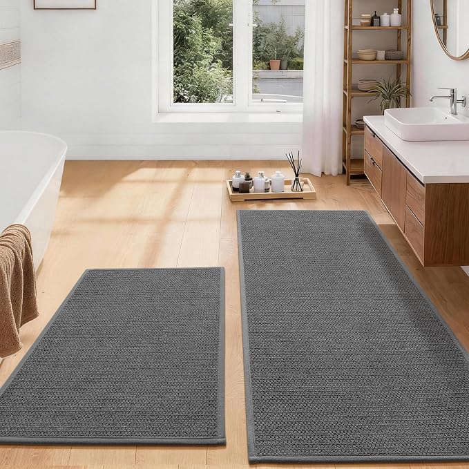 YIHOUSE Long Large Bathroom Rugs Sets 2 Piece, Quick Dry Thin Bath Mat, Non Slip Absorbent Machine Washable, Bath Runner Rug for Tub Sink Home Decor (24"x36" + 24"x59",Dark Gray)