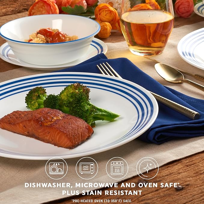 Corelle Vitrelle 18 Piece Glass Dinnerware Sets Service for 6, Triple Layer Chip & Crack Resistant Glass Plate and Bowl Sets, Laila