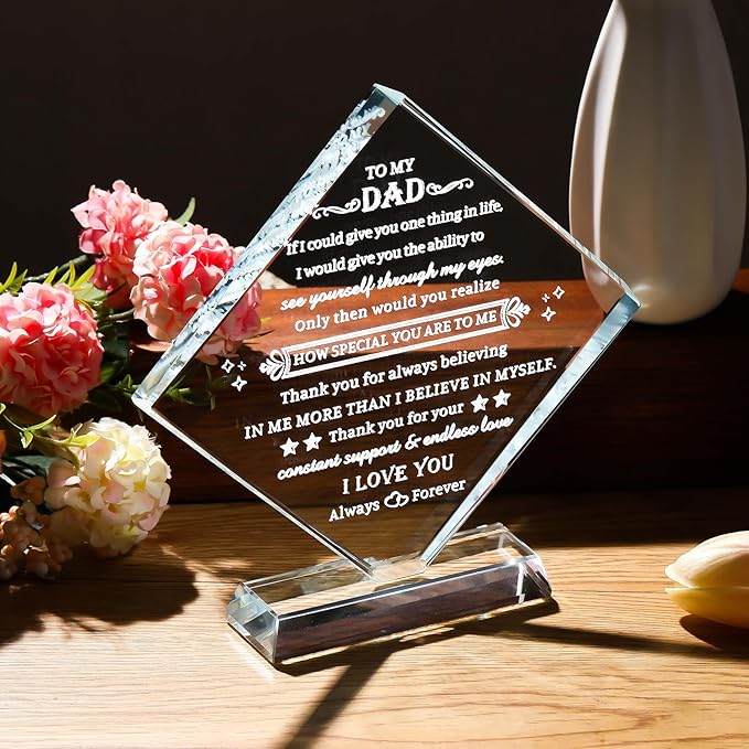 Movdyka Christmas Dad Gifts Best Birthday Gift for Dads from Daughter Son, Crystal Keepsake Plaque, to My Dad Present on Valentine's Day Fathers Day Thanksgiving