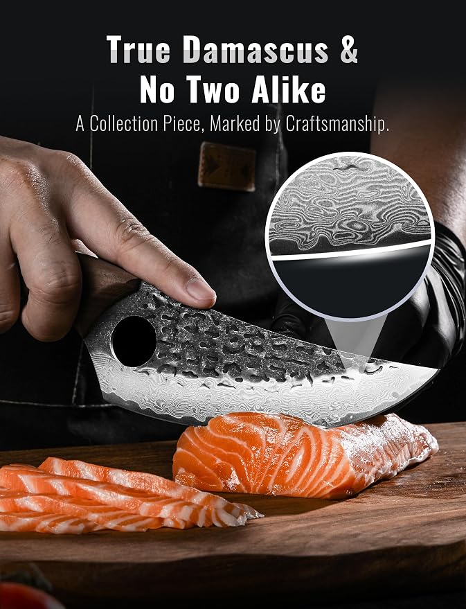 Damascus Chef Knife, 67-Layer Damascus Steel Kitchen Knife with Black Hammered Finish, Japanese Knives for Home, Outdoor Cooking, BBQ, Include Gift Box, 6.3 Inch