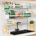 Kitsure Adjustable Over The Sink Dish Drying Rack, 31.5" -39.4" x 30.3" | Sink Drying Rack for Kitchen Sink, Dish Rack Over Sink with Cutlery & Utensil Holders, Kitchen Storage, White