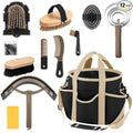Abbylike 12 Piece Horse Grooming Kit with Organizer Tote Bag Brush Sets for Derby Day Show Horses Professional Tools for Care & Massage(Black and Dark Grey)