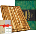 Large Teak Wood Cutting Board with Juice Groove (22x16x1.25", L) | Durable large wooden cutting board for kitchen, butcher block, serving board, charcuterie platter. Gift box included