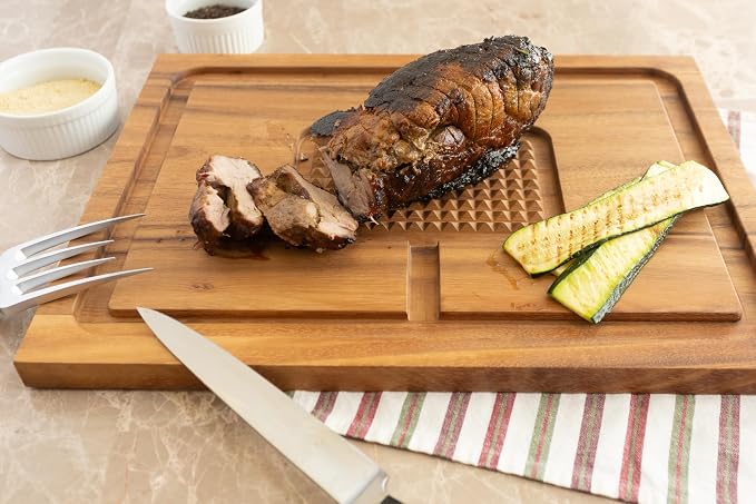 Ironwood Gourmet Hudson Carving Board, 15" x 20" Acacia Wood Cutting Board with Grip Pad and Juice Well