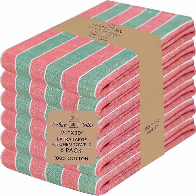 Urban Villa Kitchen Towel Cotton Dish Towels 20”x30” (Set of 6) Christmas