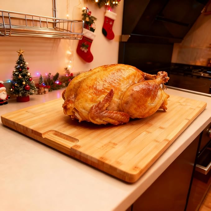 Utoplike Extra Large Cutting Board, 30x20in Butcher Block with Juice Groove | Premium Bamboo Chopping Boards, Wood Stove Top Cover, Over the Sink for Turkey, Meat, Vegetables, 1"Th