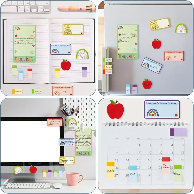 Xqumoi Boho Rainbow Teacher Sticky Notes Set, 550 Sheets, Thank You Teacher Self-Stick Note Pads Teacher Appreciation Gift Writing Memo Pads Page Marker Back to School Office Supplies (Color)