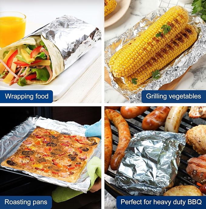 Aluminum Foil Standard 12 inch Wide, 1000 FT Food Safe Foil Wrap for Cooking, Baking, Grilling, Food Service Pony Packaging Aluminum Foil Roll (12"x1000', Standard-6 Count)