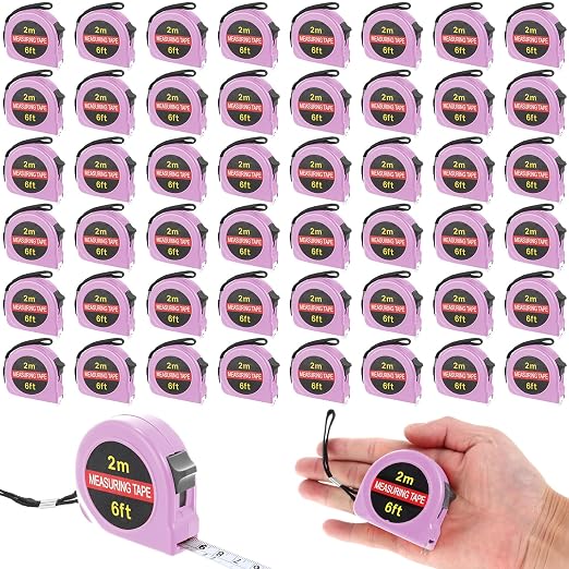 Copkim 50 Pcs 6 FT Mini Tape Measure Retractable Bulk Small Measuring Tape Pocket Size Measurement Tool for Operation Christmas Items Party Favor Gifts Stuffers for Men(Pink)