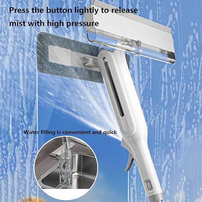 Spray Window Cleaning Squeegee Kit with Sewage Collector and 3 Pads, 4 in 1 Window Washer Squeegee Kit with Extension Pole Window Cleaner Tool for Indoor/Outdoor Windows,Car Glass