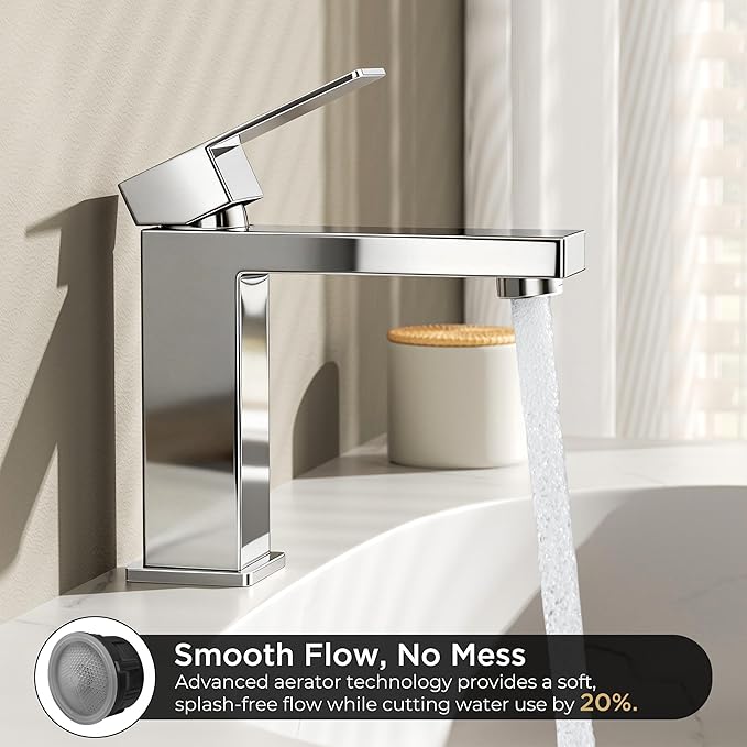 FORIOUS Bathroom Faucets for 1 or 3 Hole Sink, Chrome Single Handle Bathroom Faucet with Pop-up Drain and Supply Lines, Suitable for Vanity RV Lavatory Restroom