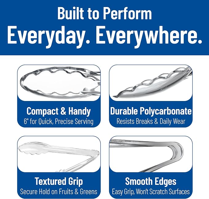 Carlisle FoodService Products 410907 Carly Salad Tong, 9" Utility Tong, Clear, 12 Pack