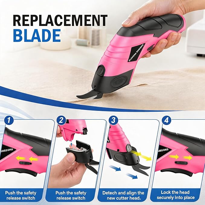 2026 Upgrade Cordless Electric Scissors Cardboard Cutter with 2 Type Blades Rechargeable Powerful Shears Cutting Tool for Fabric Electric Chop Saw Leather Felt with Charger-Pink
