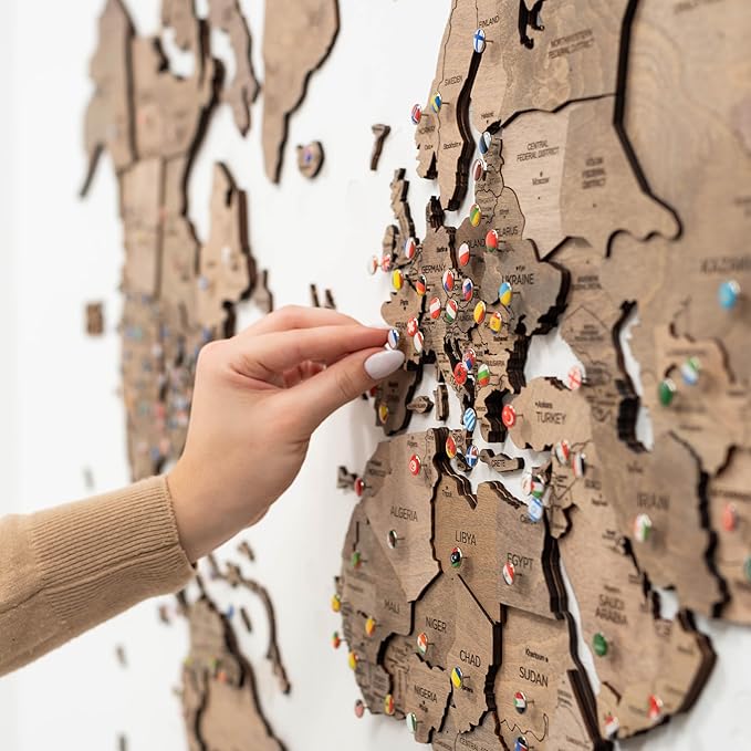 ENJOY THE WOOD 3D Wood World Map Wall Art Large Wall Décor - World Travel Map - Any Occasion Gift Idea - Wall Art for Home & Kitchen or Office (Small, Terra)
