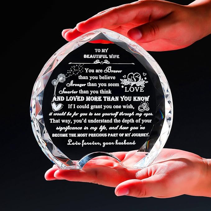 Qianwei Gifts for Wife from Husband Unique - Crystal Engraved Gift Personalized Present for My Wife Who Has Everything - Birthday Anniversary Wedding Valentines Day Gifts Ideas for Lover