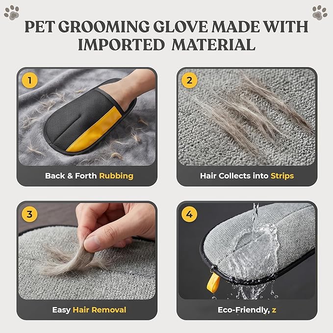A&O Pet Hair Remover Set for Cats & Dogs – Grooming Gloves & Reusable Lint Roller Combo – Dog Cat Fur Remover for Furniture, Couch, Carpet, Clothes & Car Seats – Washable Electrostatic Deshedding Tool