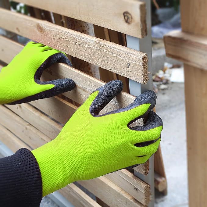 Evridwear Crinkle Latex Rubber Hand Coated Safety Work Gloves for Men Women General Multi Use Construction Warehouse Gardening Assembly Landscaping (Small,Green 12 Pairs)