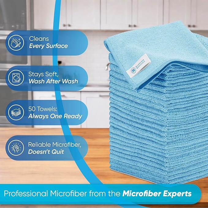 Microfiber Wholesale - 16"x16" 50 Pack Microfiber Cleaning Cloths, All-Purpose Shop Rags for Janitorial, Auto Detailing, Restaurants & Home Use — Reusable, Machine Washable (Yellow)