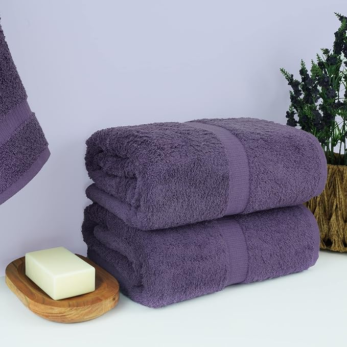 Chakir Turkish Linens 2 Piece Large Bath Sheets, 100% Cotton Luxury Turkish Towels for Bathroom, Soft Absorbent Oversized Bath Towels, 35 x 70 Inches, Plum