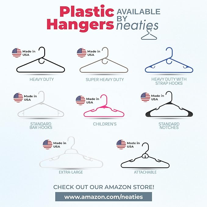 Plastic Hangers 30 Pack – Made in The USA – 6lb Capacity Standard Clothes Hangers with Strap Hooks for Dresses, Lingerie, Shirts, Pants, and Jackets – White & Pink