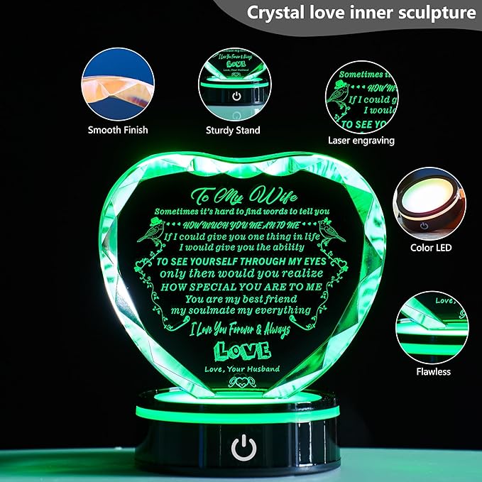 Gifts for Wife, with Colorful LED Base, I Love You Gift for Her from Husband, Best Wife Anniversary Birthday Gift Ideas, Motivational Desk Decor, Encouragement, Appreciation Gifts for Women