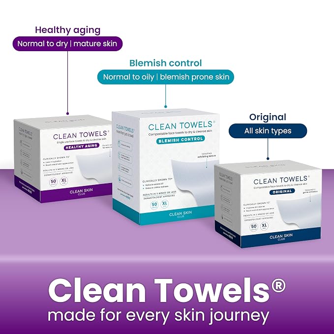 Reduces Fine Lines and Wrinkles in 6 weeks or Less, CLEAN SKIN CLUB Healthy Aging Clean Towels® XL, Disposable Face Towels, XL - 1 Pack (50 count)